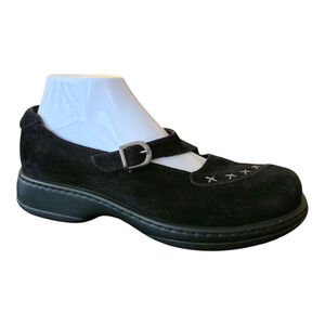 Dansko Black Suede Mary Jane Comfort Clog Size 40 Y2k Chunky Stitching Buckle